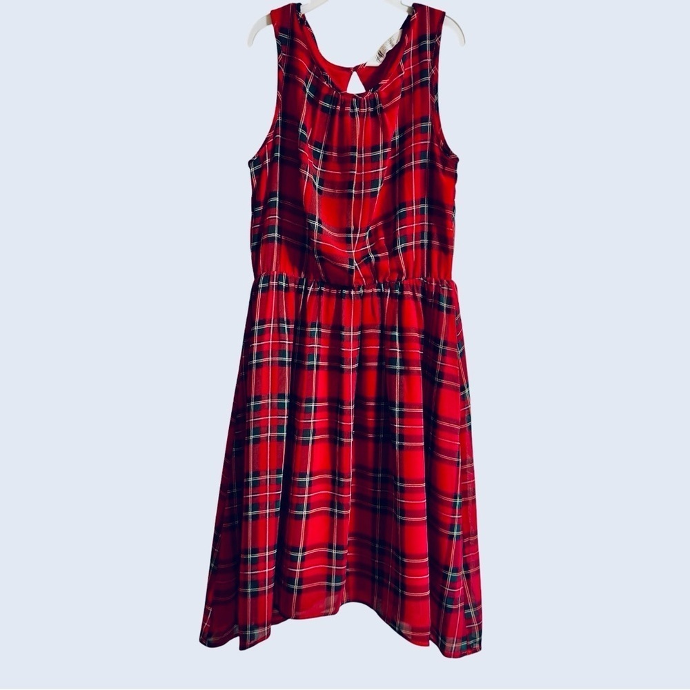 H&M Red Green Plaid Christmas Dress Sleeveless Lined Lightweight Girls 10-12